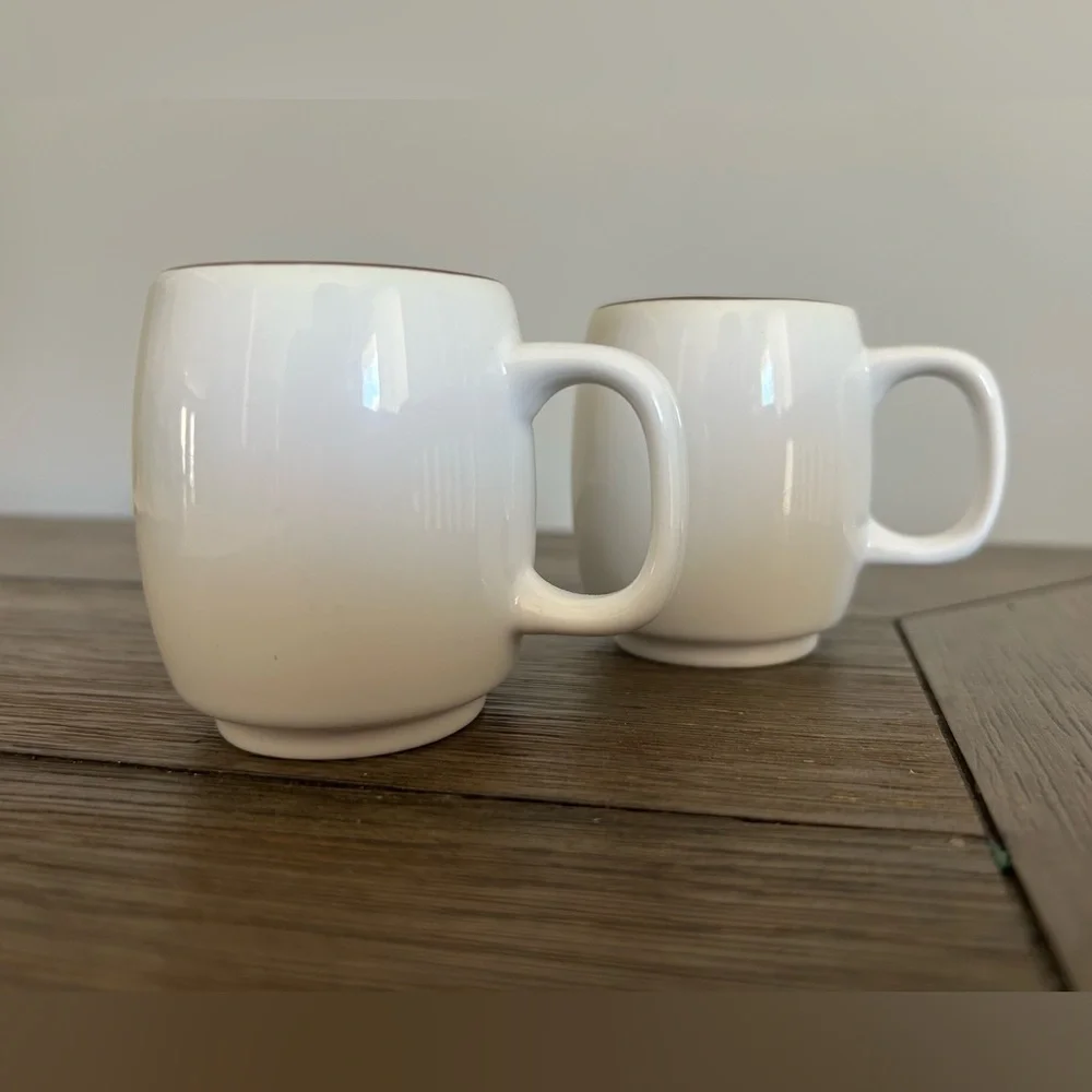 Crate & Barrel White / Brown Demitasse Espresso Cups Mugs ( set of 2)